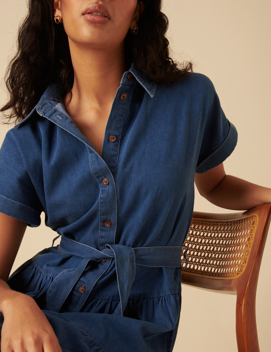 Blue Denim Ester Tiered Shirt Dress