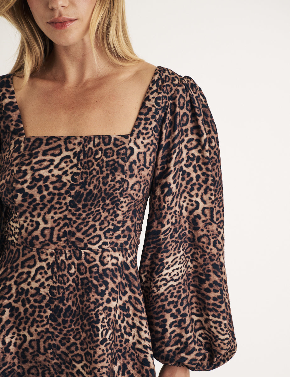 Leopard Print Balloon Sleeve Loredana Mini Dress