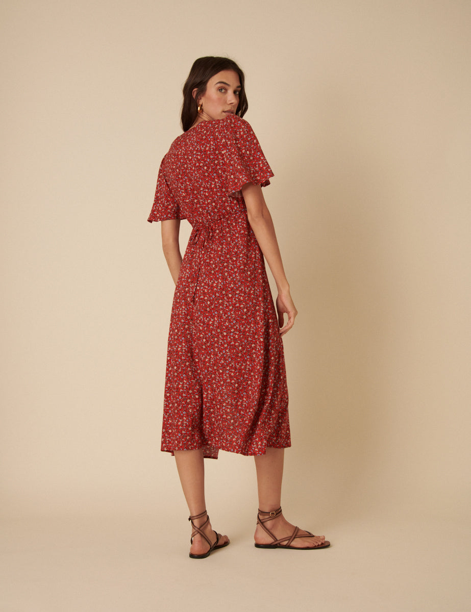 Red Ditsy Floral Dee Dee Midi Dress