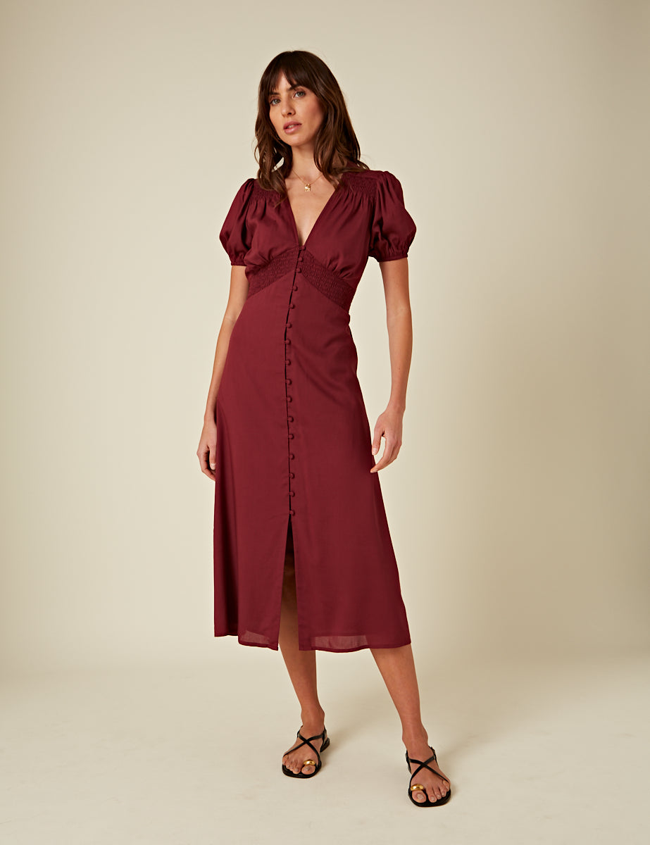 Burgundy Satin Lucinda Midi Dress