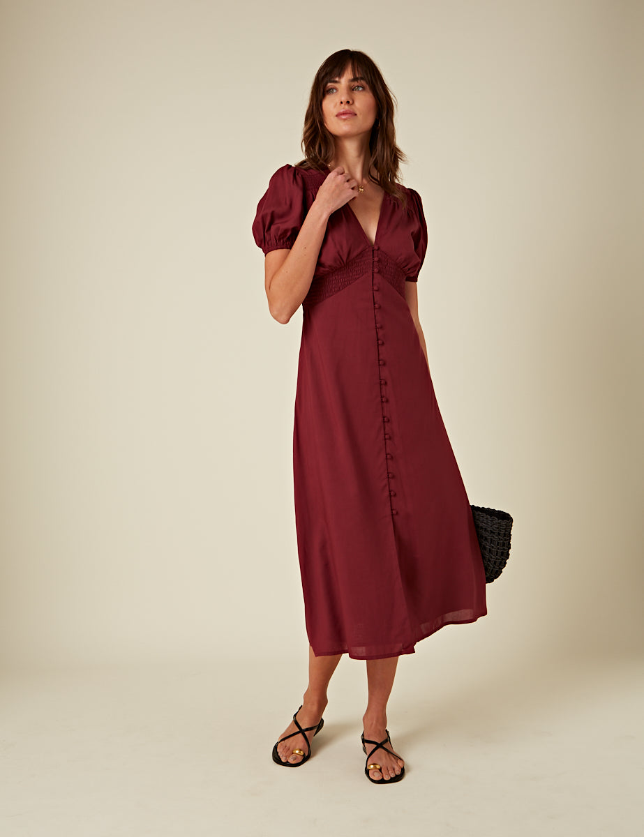 Burgundy Satin Lucinda Midi Dress