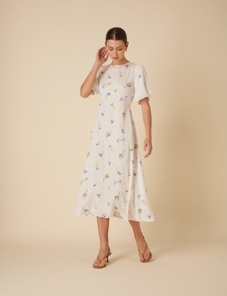 Cream Floral Benita Midi Dress