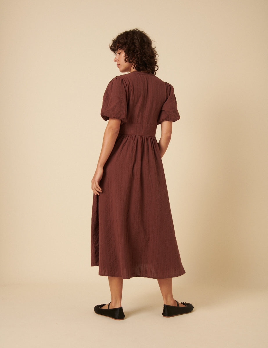 Brown Short Sleeve Starlight Midi Dress