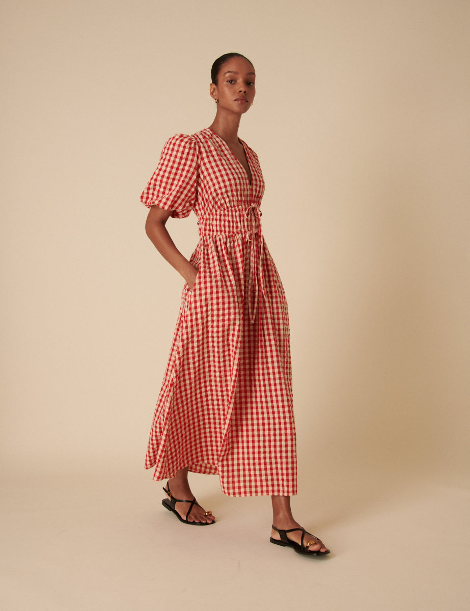 Red Gingham Scottie Midi Dress