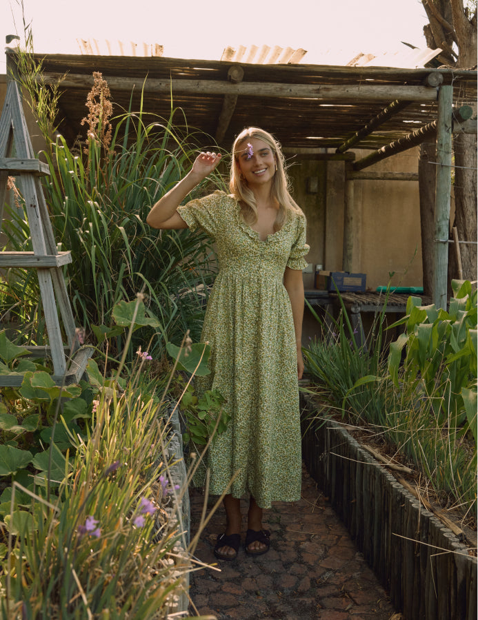 Yellow Ditsy Floral Flossie Midi Dress