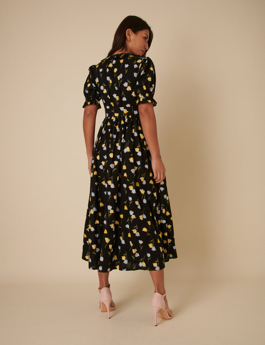 Black Floral Flossie Midi Dress