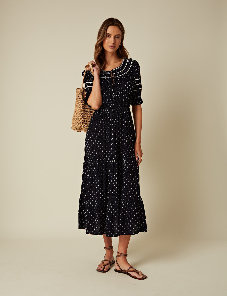 Navy Printed Peyton Midi Dress