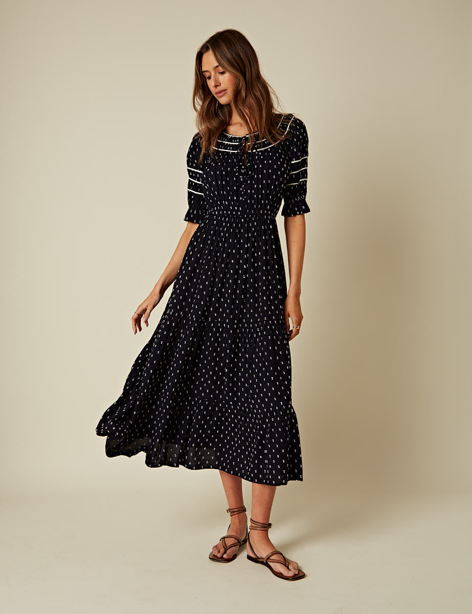 Navy Printed Peyton Midi Dress