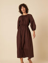 Brown Balloon Sleeve Agatha Midi Dress