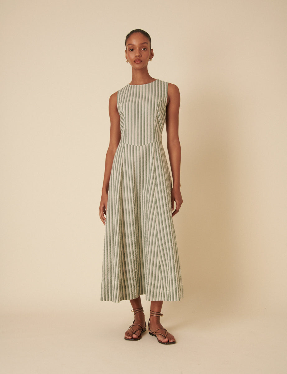 Green Stripe Cedar Midi Dress