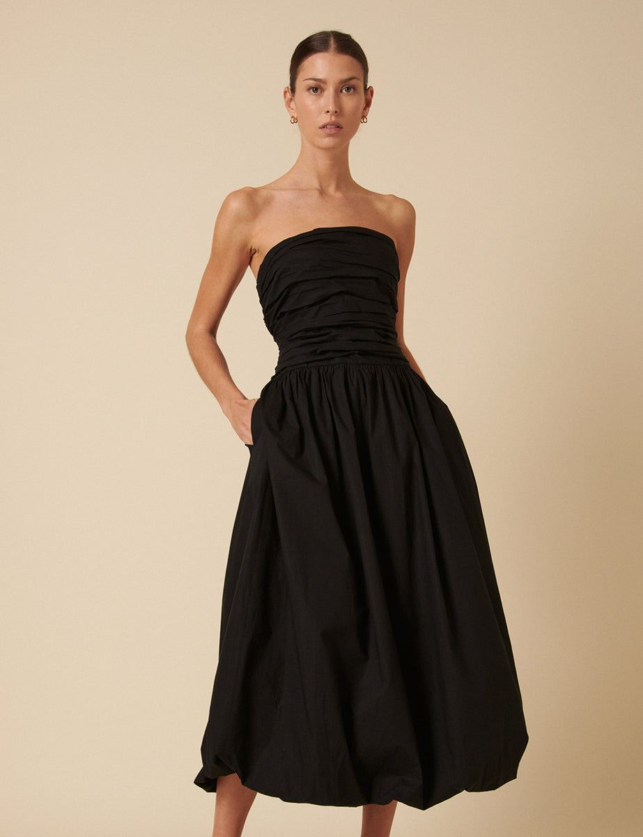 Black Bandeau Bubble Hem Dannie Midi Dress