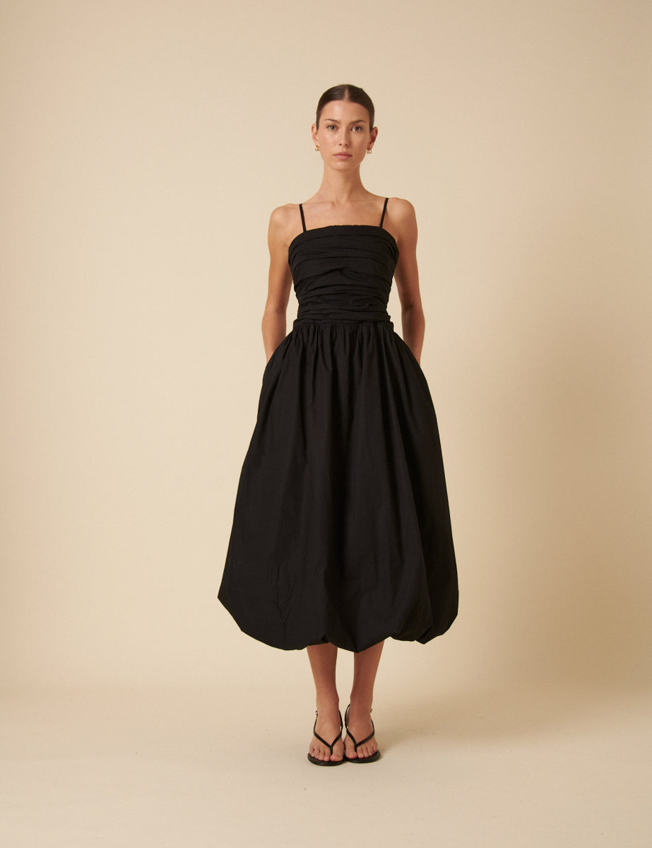 Black Bandeau Bubble Hem Dannie Midi Dress