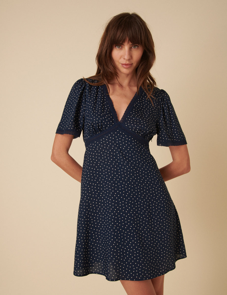 Navy Polka Dot Kharian Mini Dress