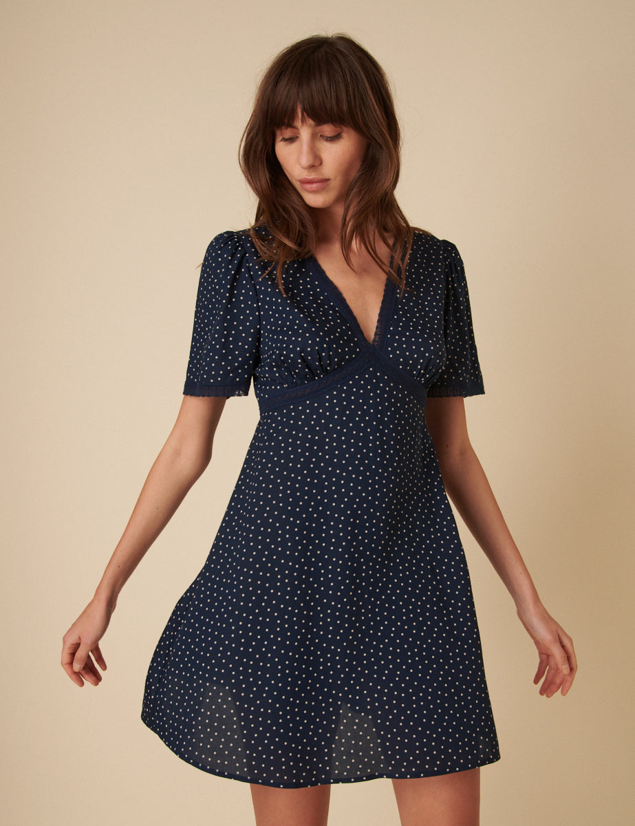 Navy Polka Dot Kharian Mini Dress