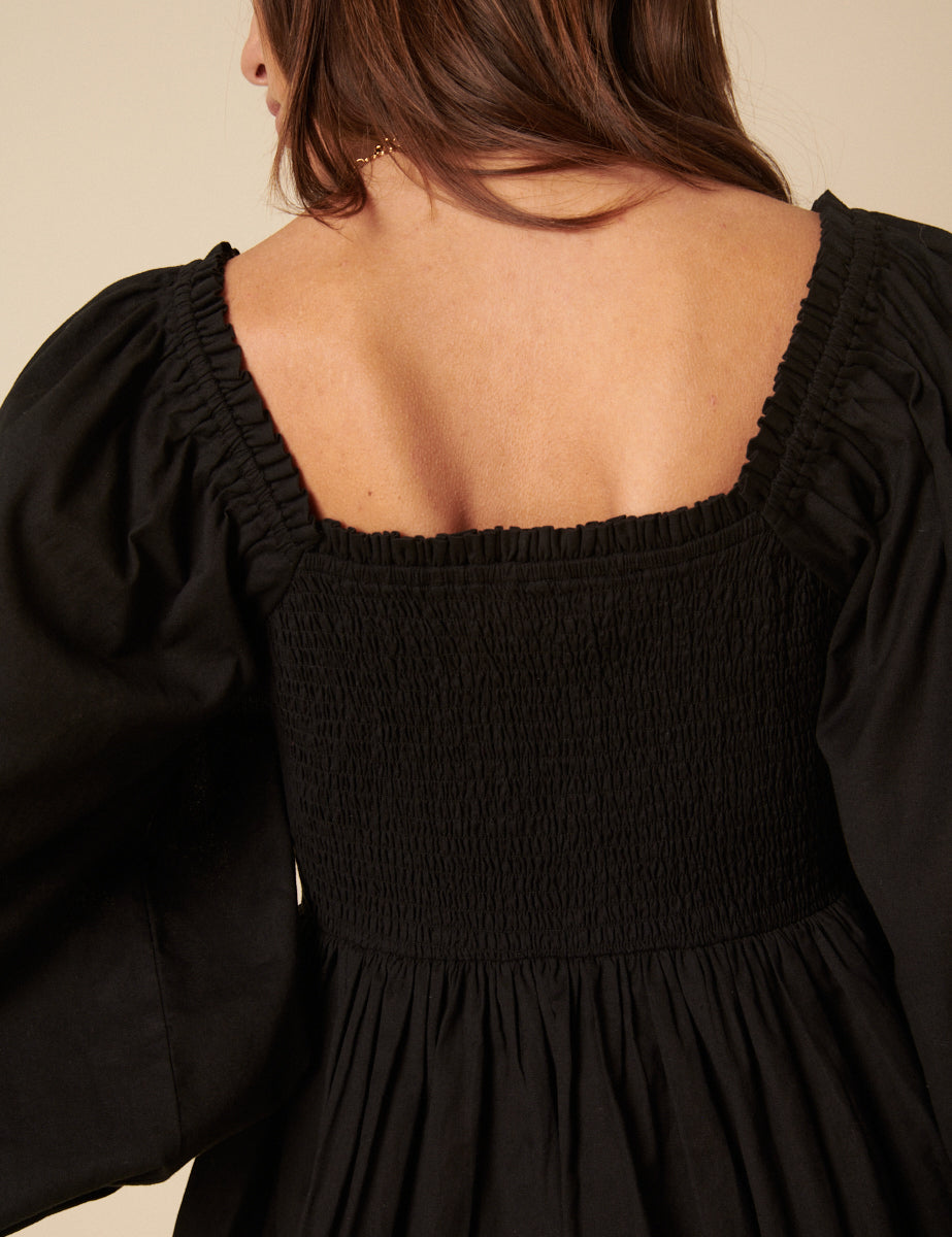 Black Shirred Long Sleeve Tasmin Mini Dress