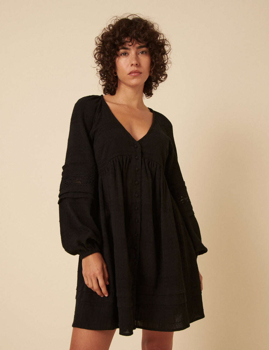 Black Long Sleeve Shanice Mini Smock Dress