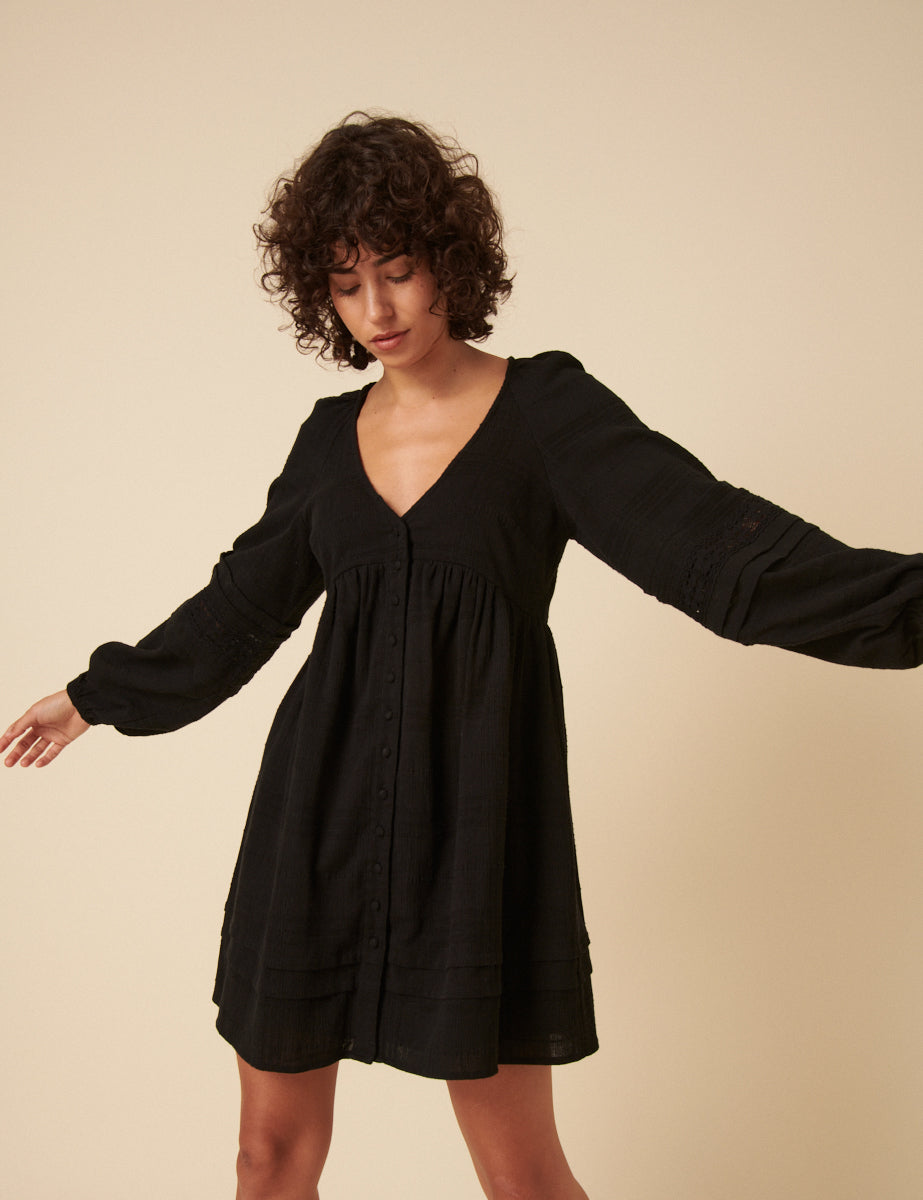 Black Long Sleeve Shanice Mini Smock Dress