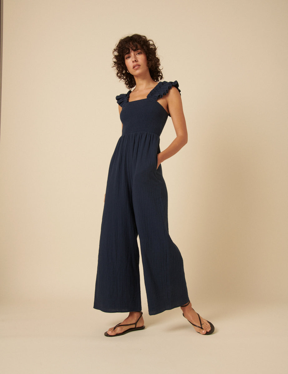 Navy Ruched Sleeveless Maya Jumpsuit