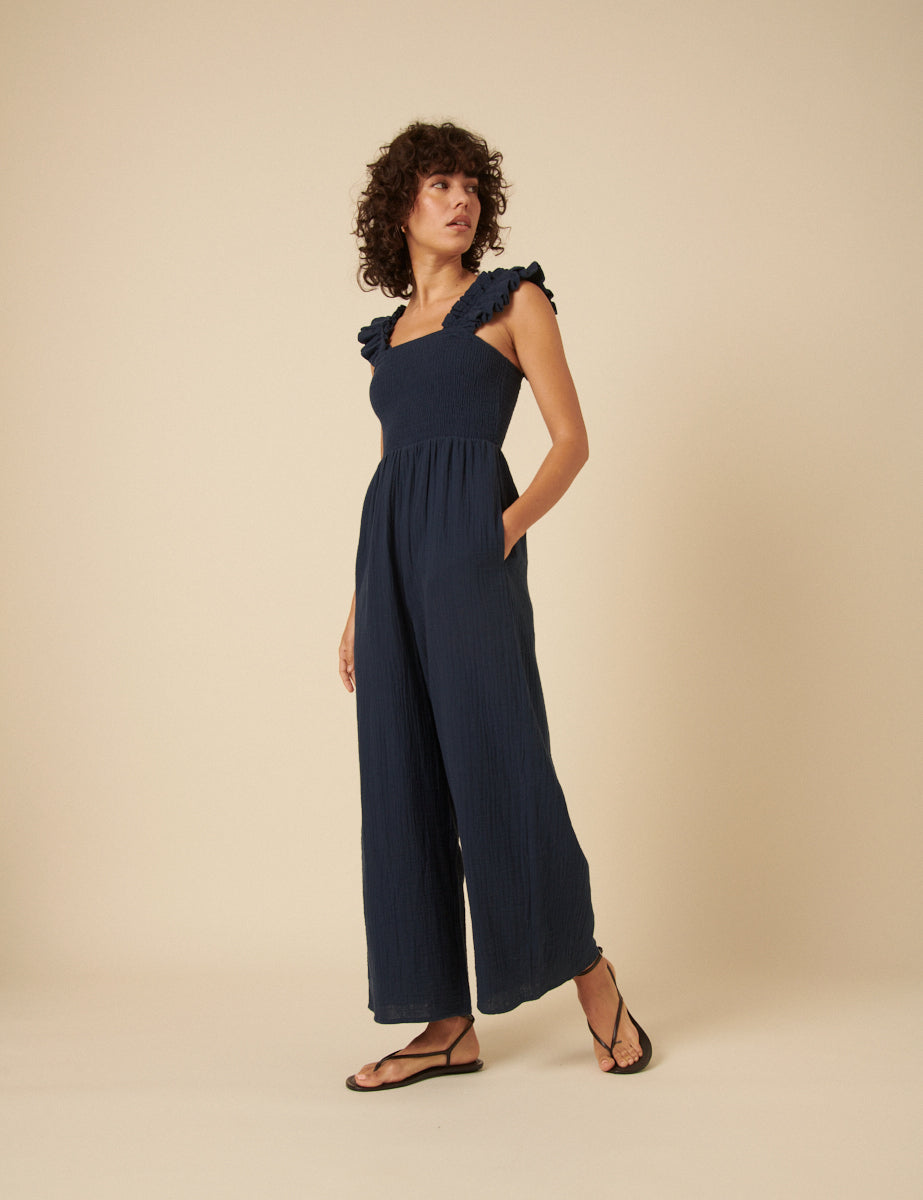 Navy Ruched Sleeveless Maya Jumpsuit