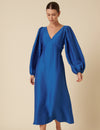 Blue Balloon Sleeve Zendaya Midi Dress