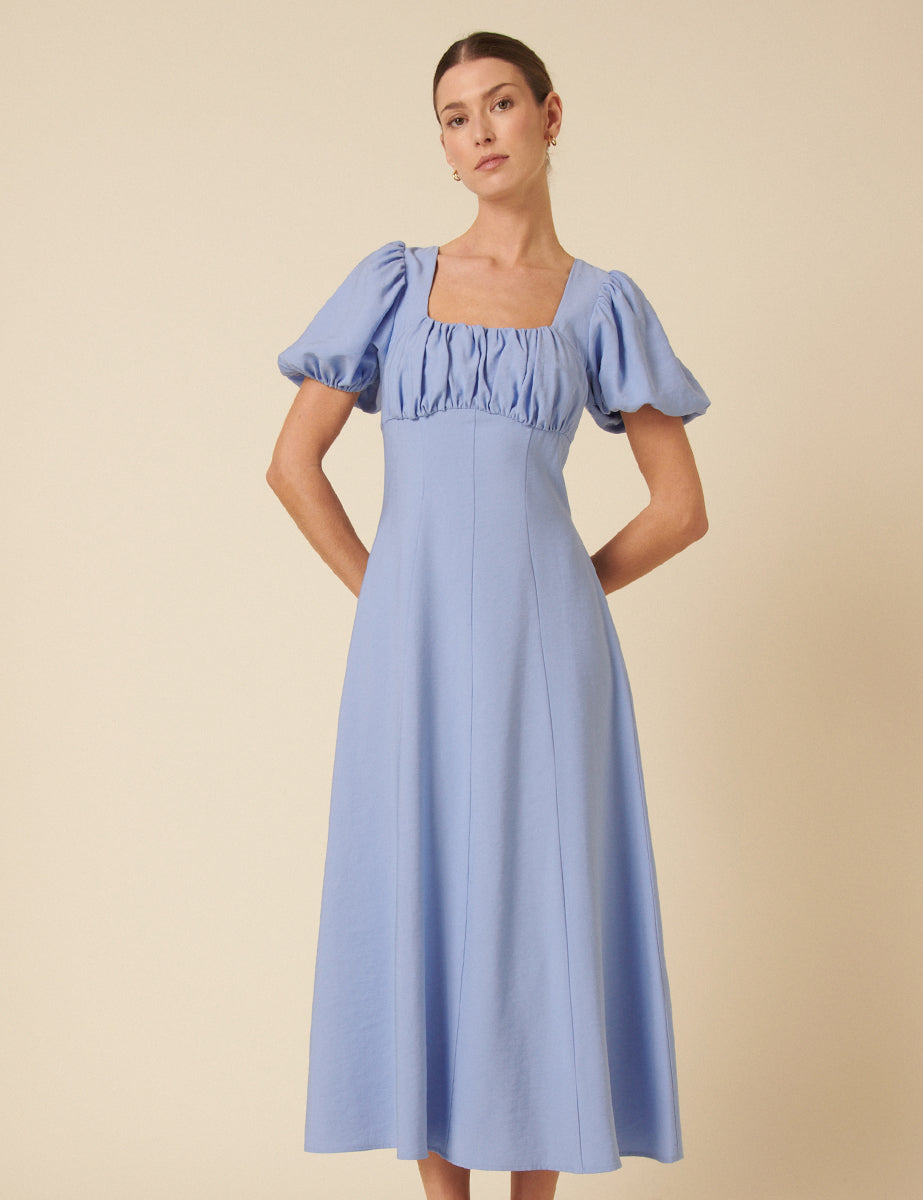 Pastel Blue Ruched Lola Midi Dress