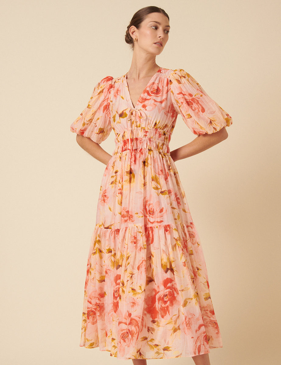 Pink Floral Brea Midi Dress