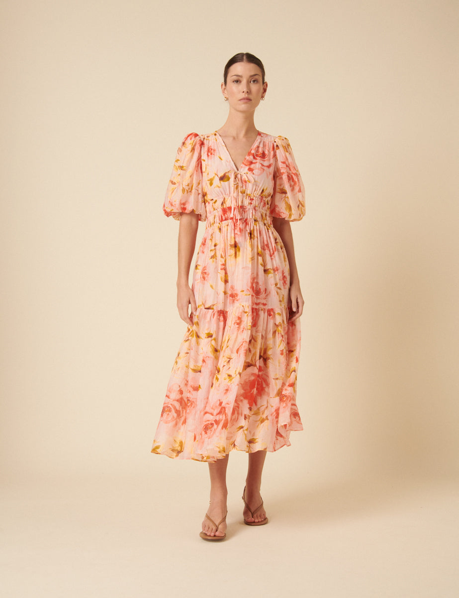 Pink Floral Brea Midi Dress