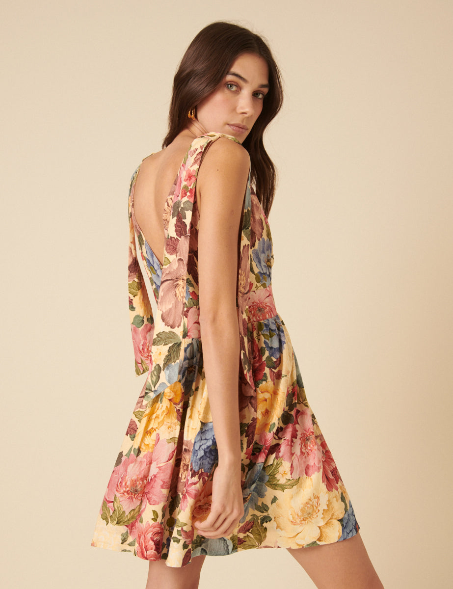 Yellow Floral Linen-blend Coen Mini Dress