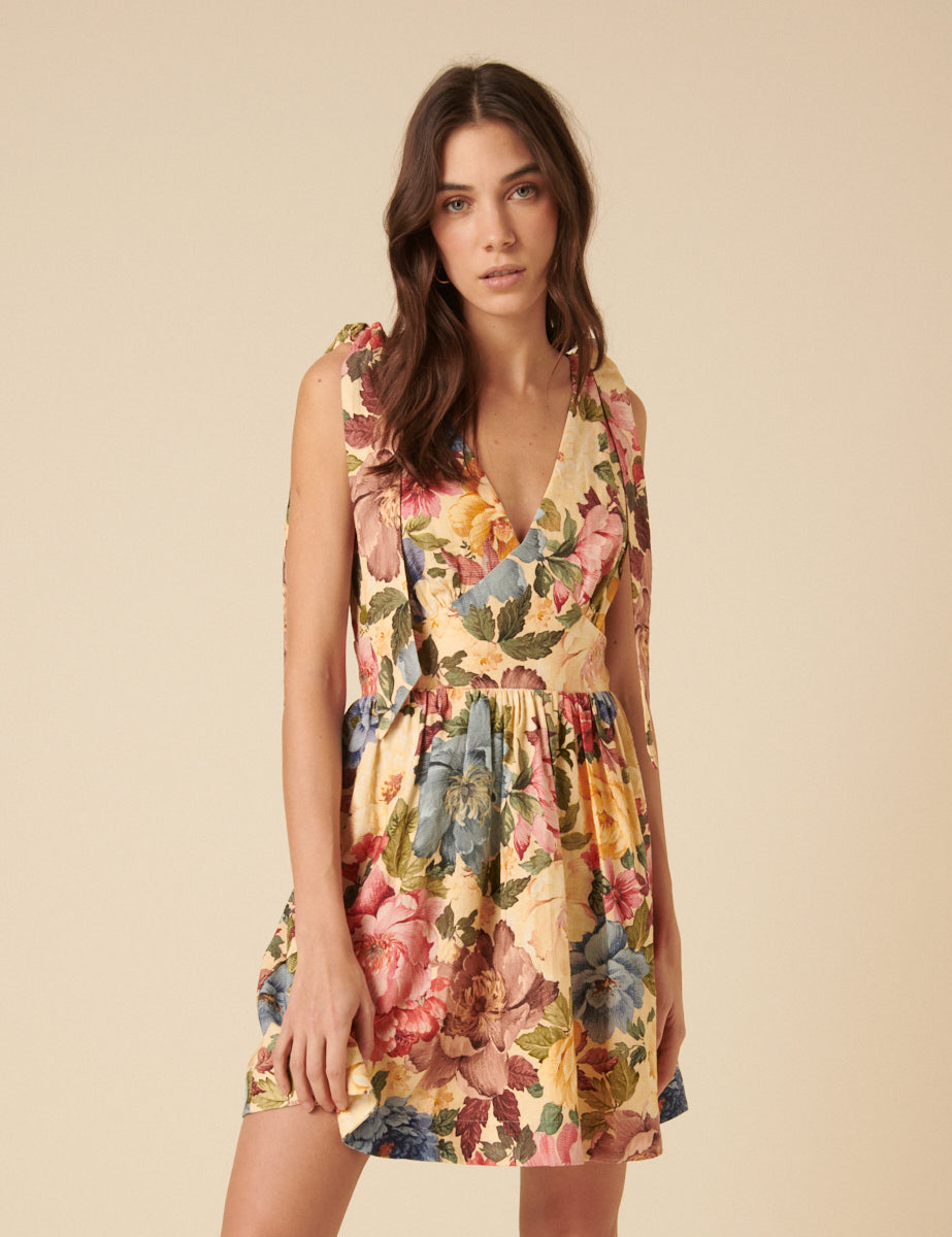 Yellow Floral Linen-blend Coen Mini Dress