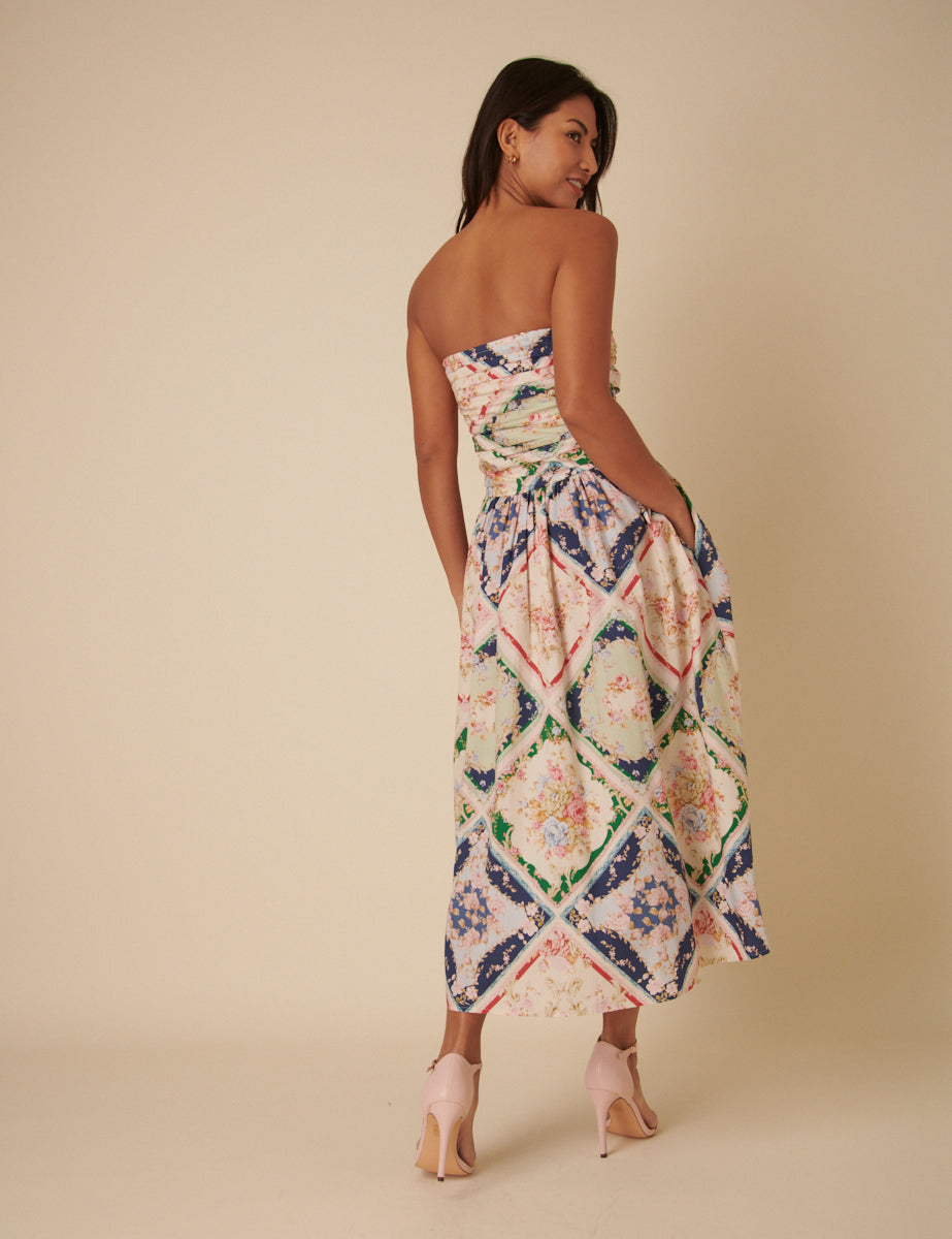 Abstract Floral Bandeau Felicity Midi Dress