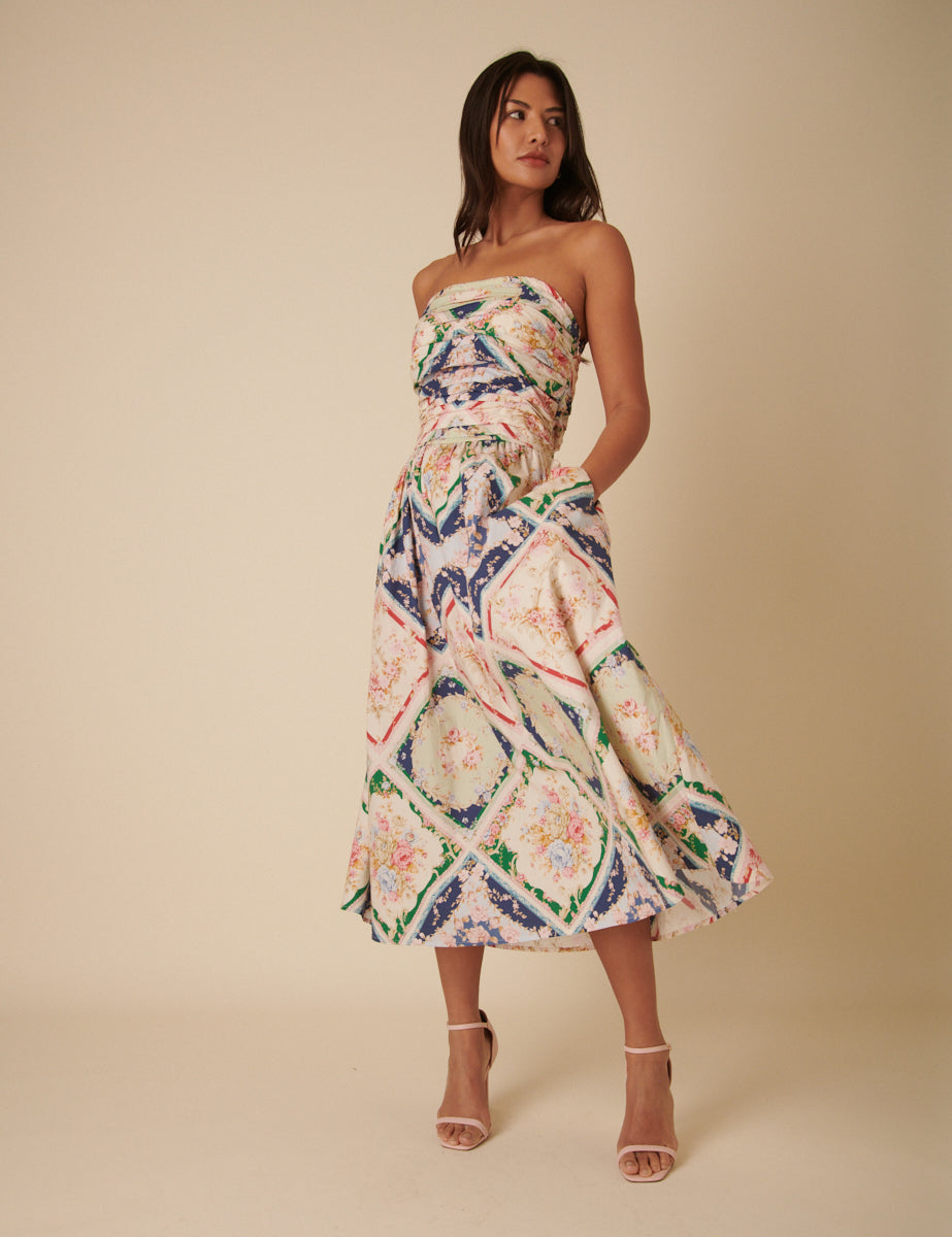 Abstract Floral Bandeau Felicity Midi Dress