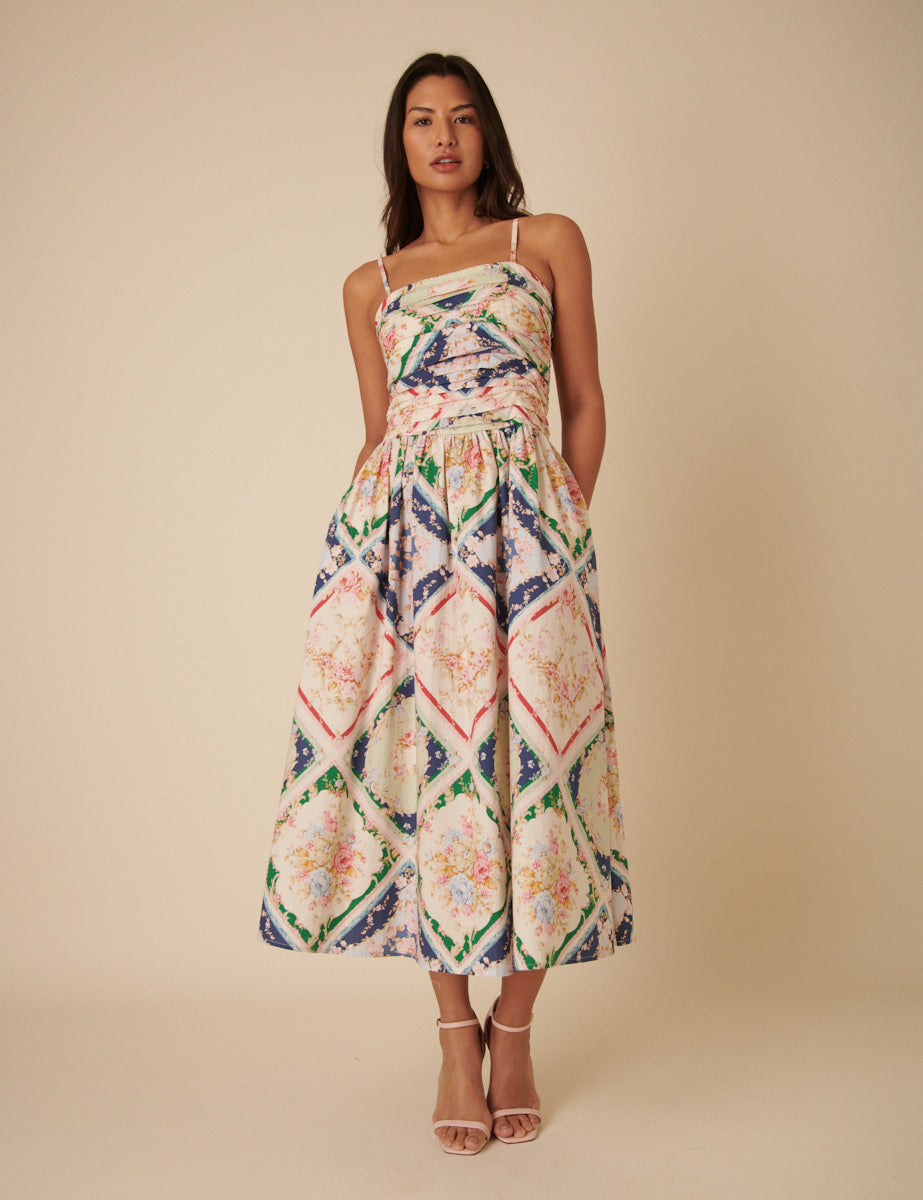 Abstract Floral Bandeau Felicity Midi Dress