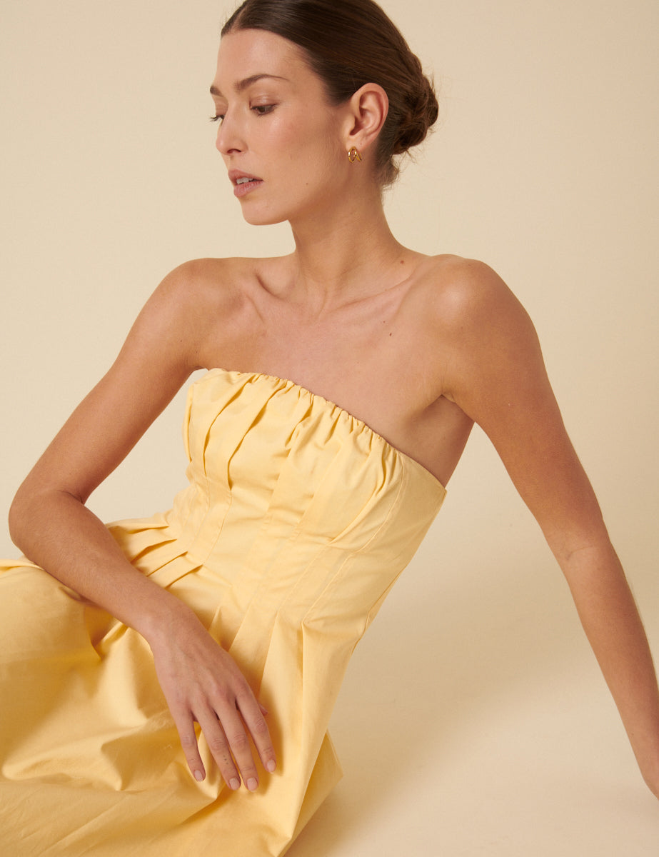 Butter Yellow Bandeau Emmett Midi Dress