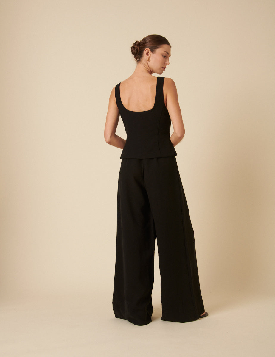 Black Square Neck Tailored Jumpsuit