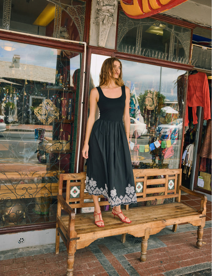 Black Floral Embroidered Colorado Midi Dress