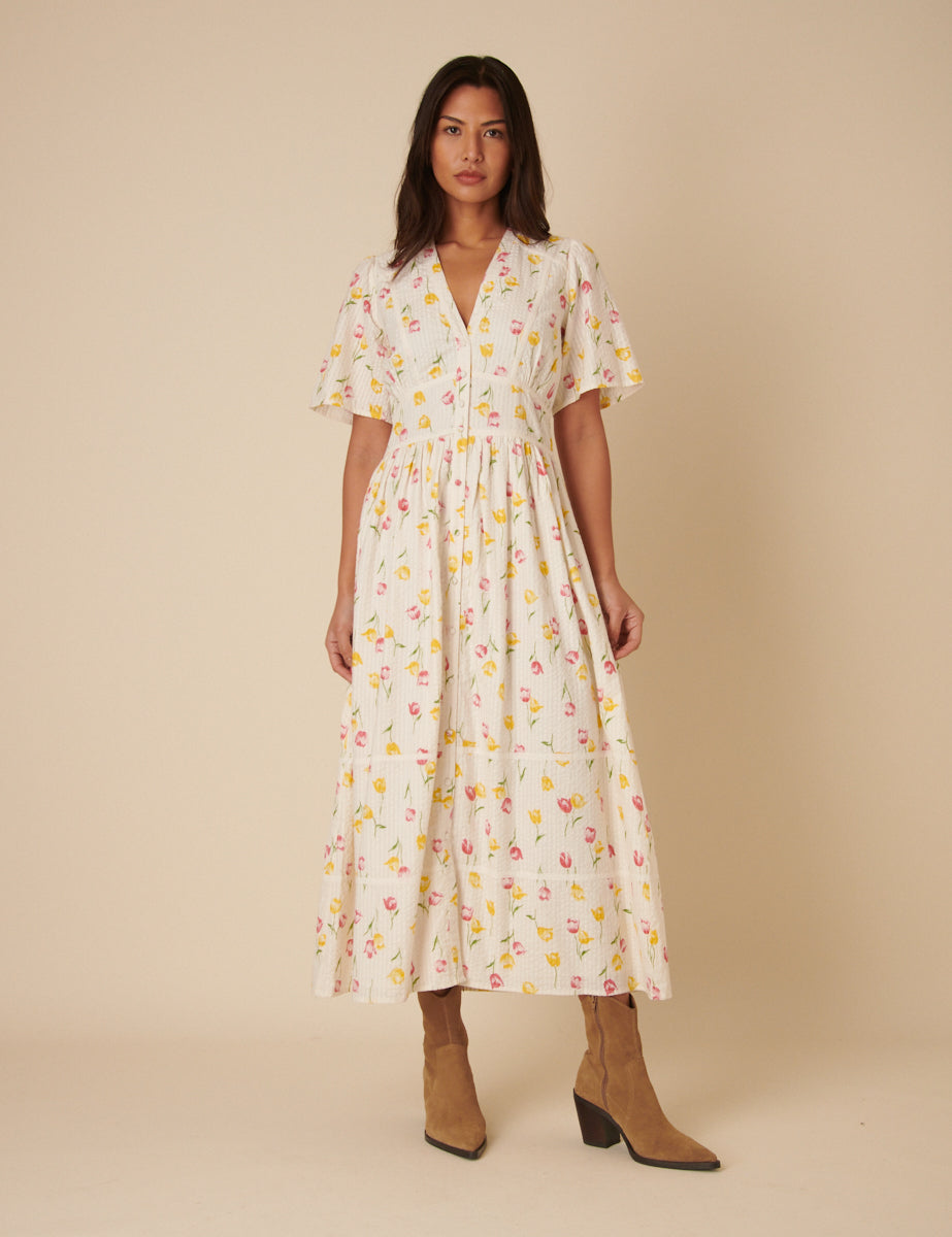 Cream Floral Sorcha Midi Dress