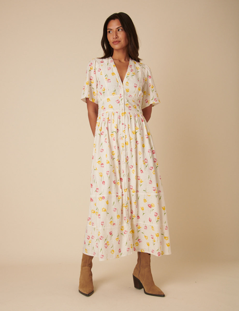 Cream Floral Sorcha Midi Dress