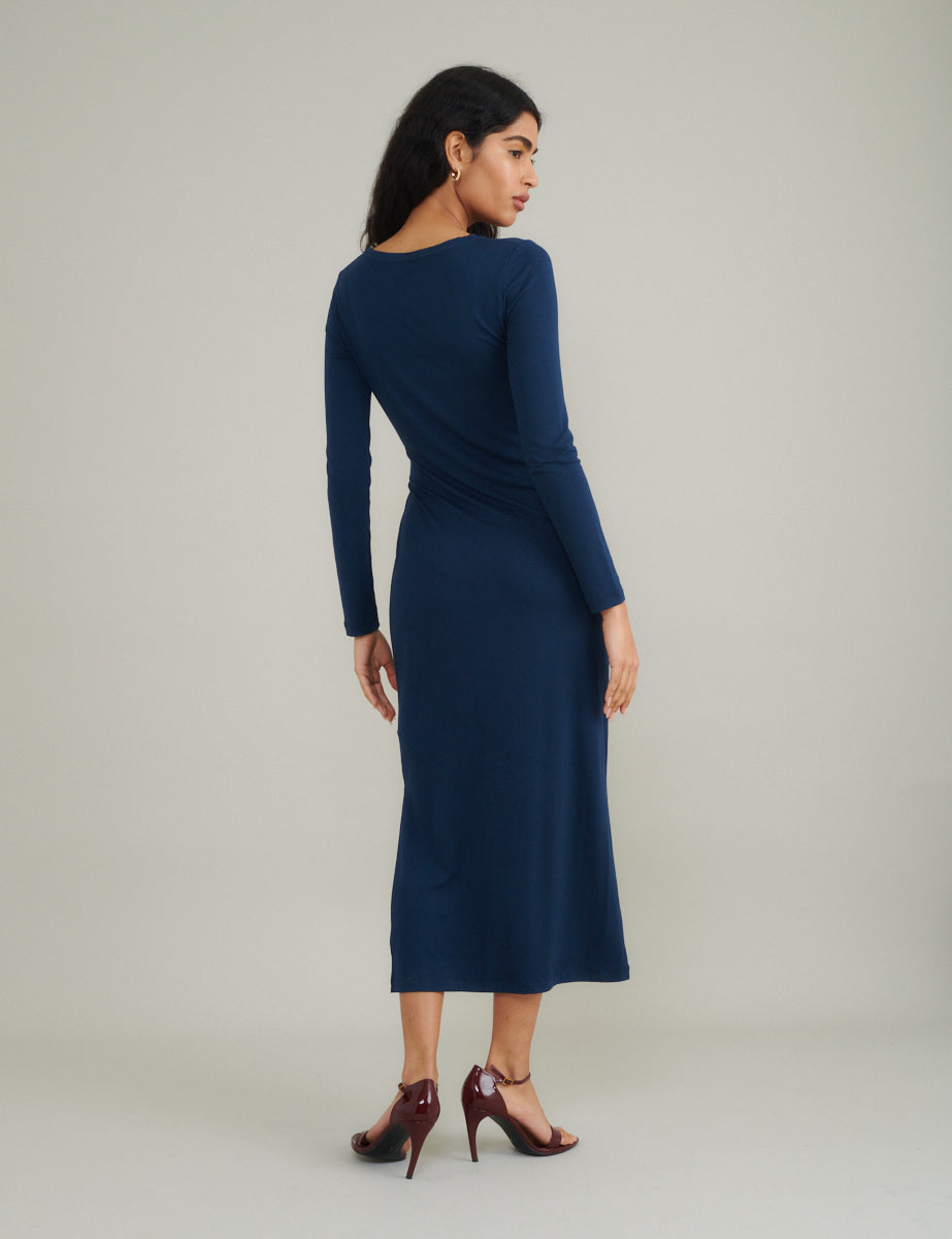 Blue Long Sleeve Tie Waist Dakota Midi Dress