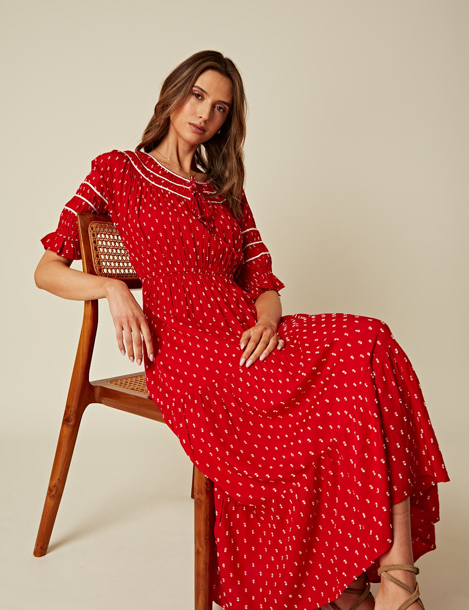 Red Printed Peyton Midi Dress