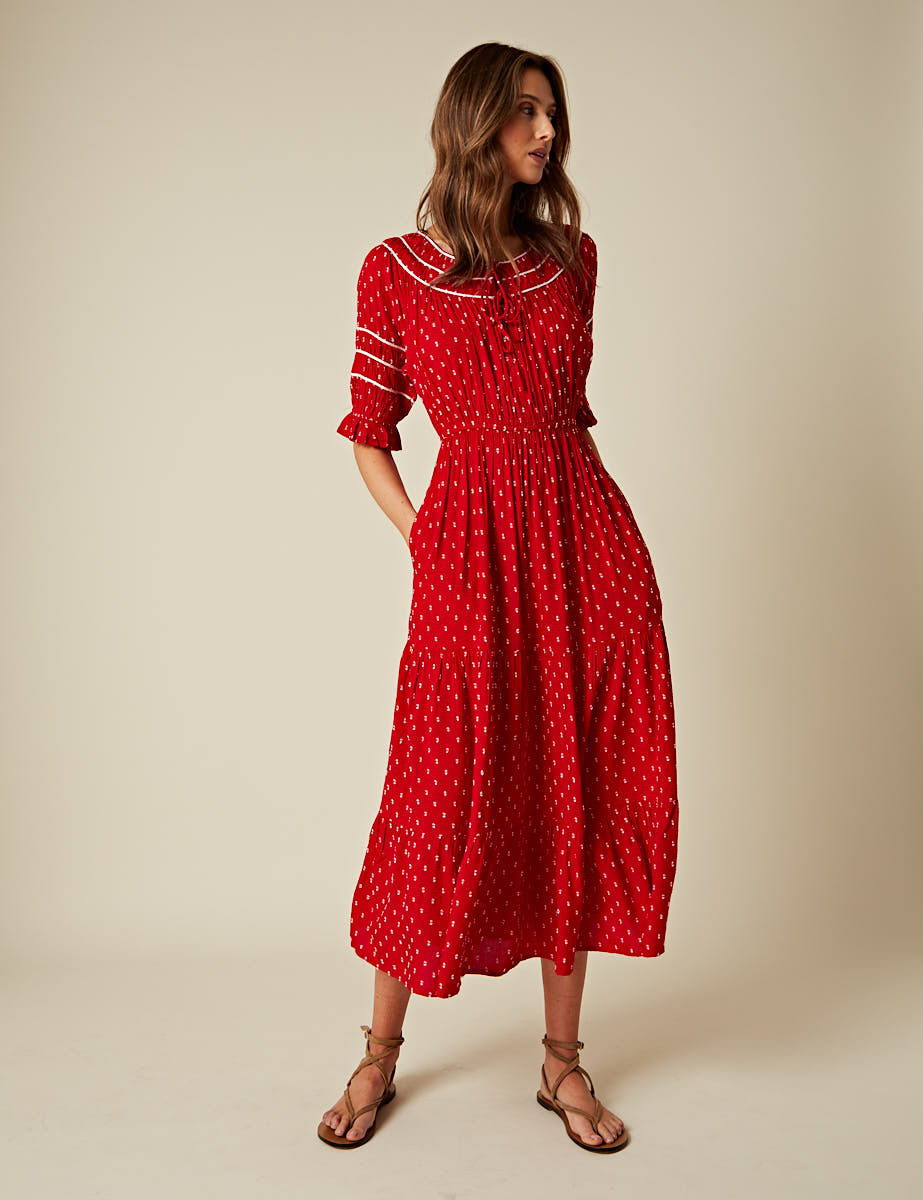 Red Printed Peyton Midi Dress