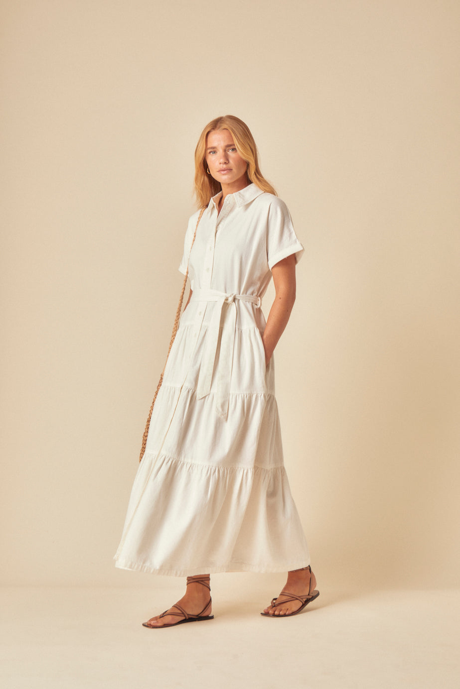 White Denim Ester Tiered Shirt Dress