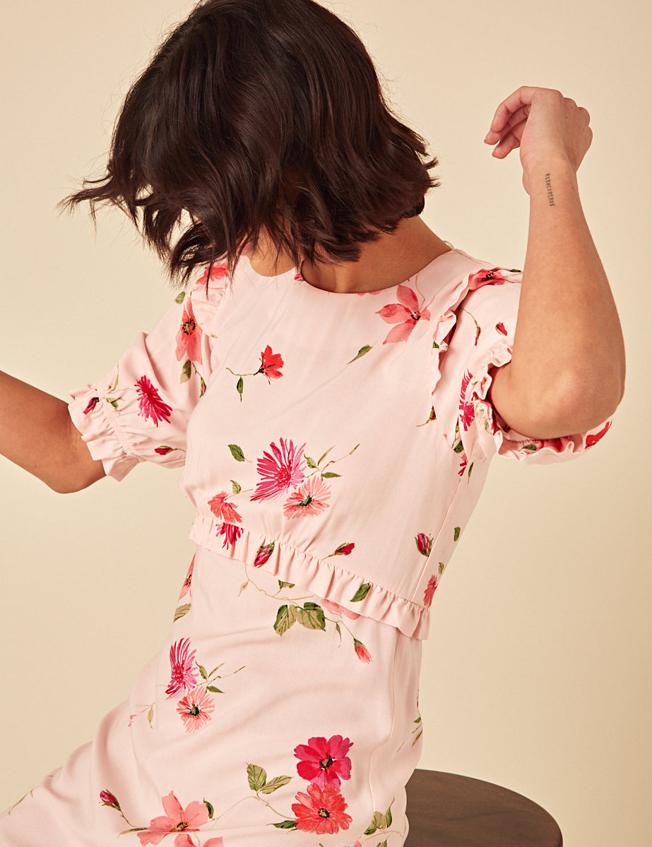 Pink Floral Felicia Midi Dress