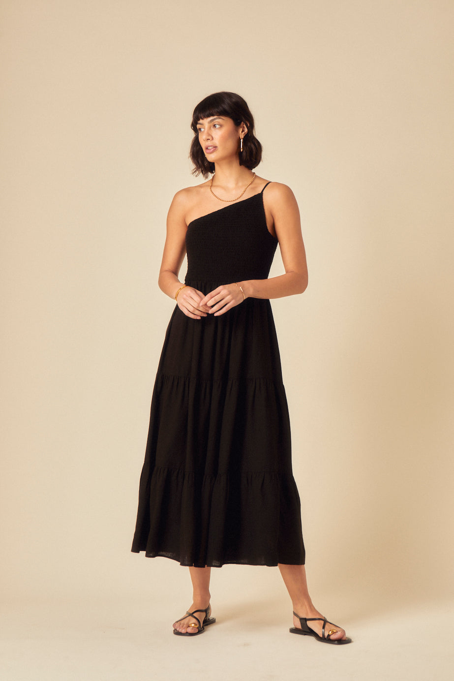 Black Asymmetric dress Frome Midi Dress