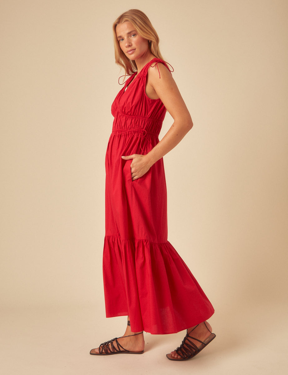 Red Tiered Lanthe Midi Dress