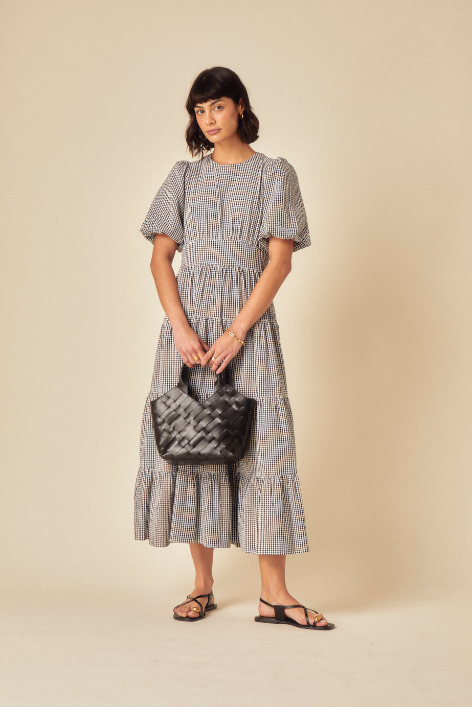 Black Gingham Tiered Ricky Midi Dress