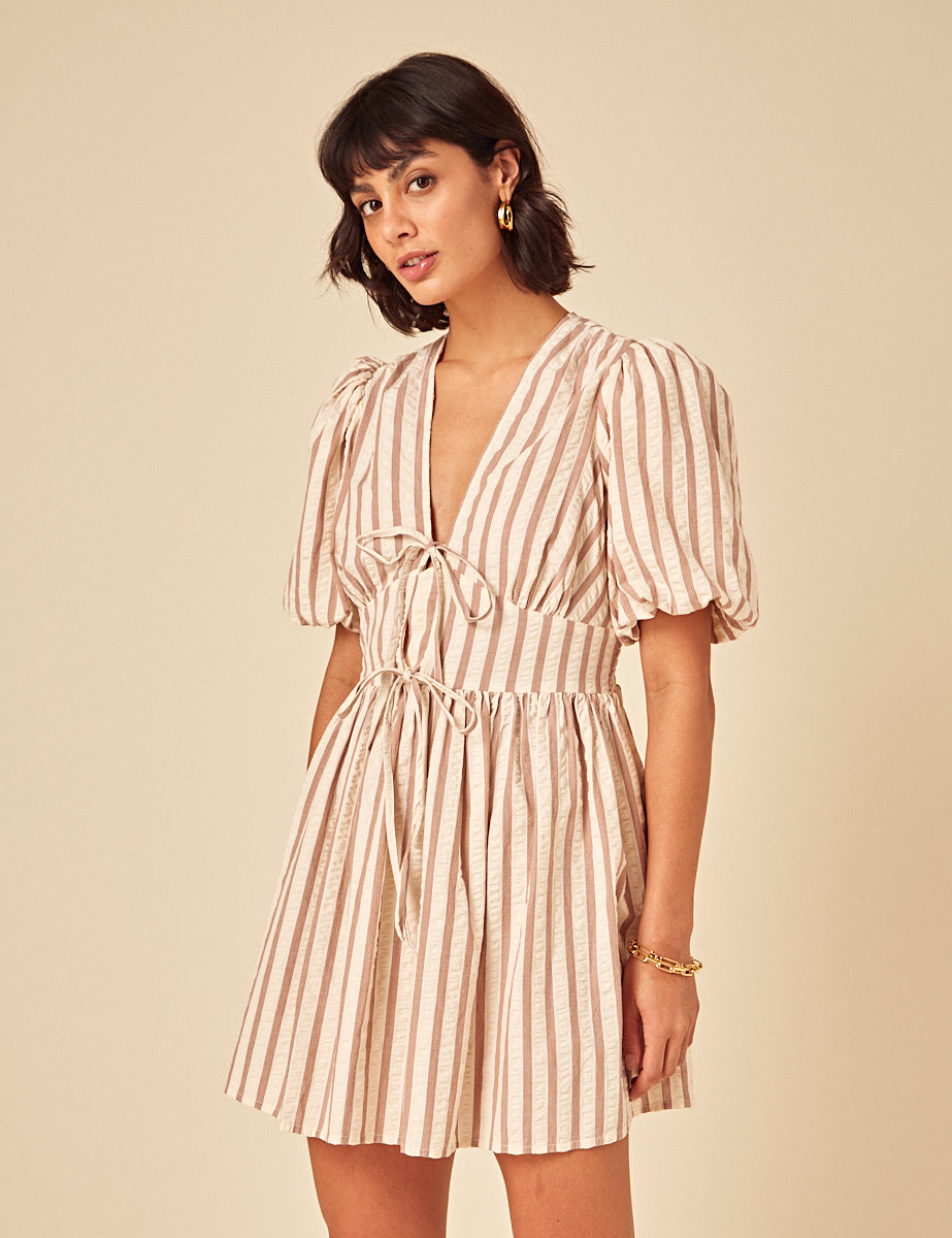 Stone Striped Tie Front Scarla Mini Dress