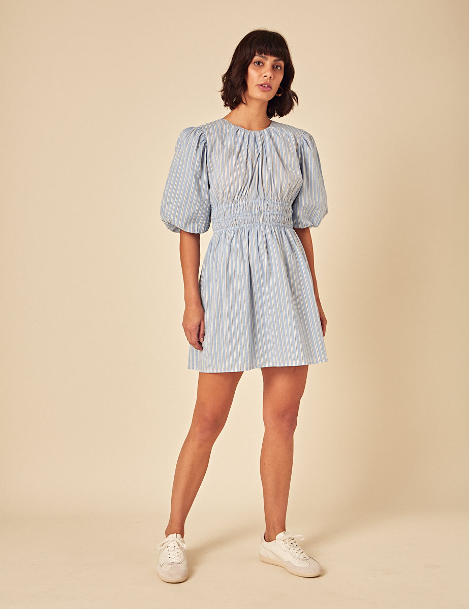 Blue Pintstripe Zelda Mini Dress