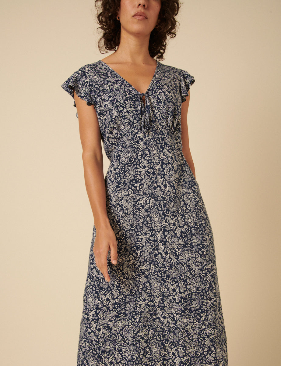 Blue Paisley Printed Lily Midi Dress