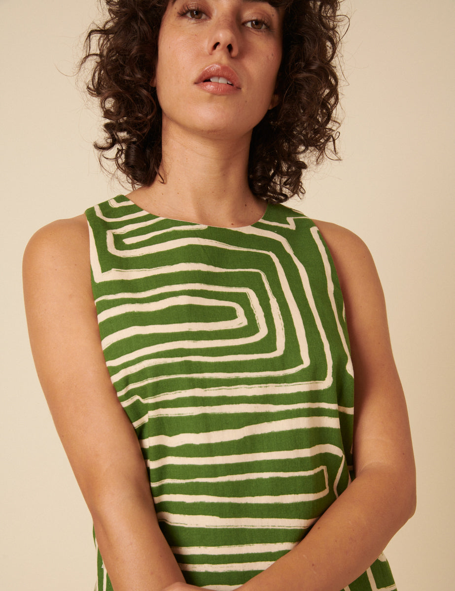 Green Abstract Linen-blend Palermo Mini Dress