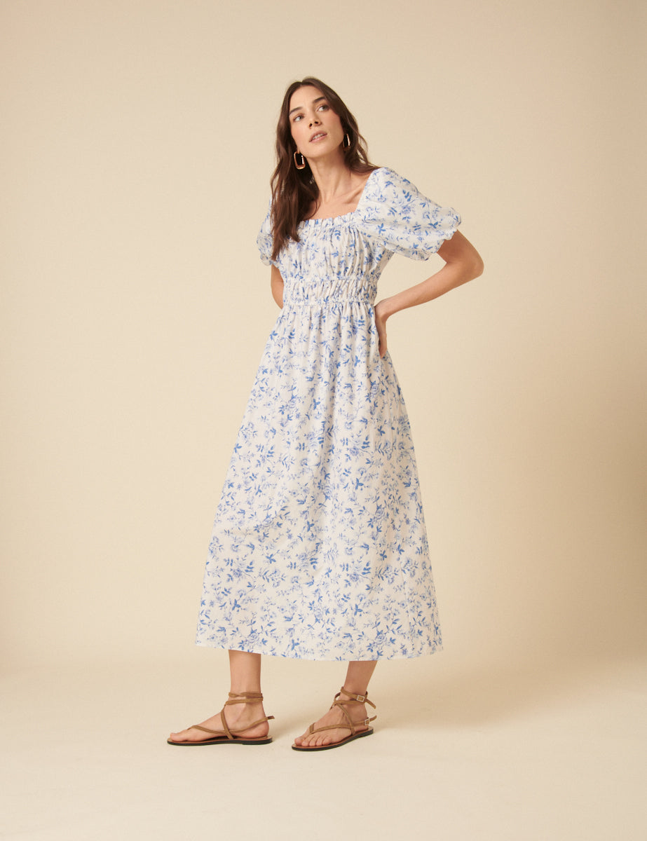 Blue Ditsy Floral Kurtis Midi Dress